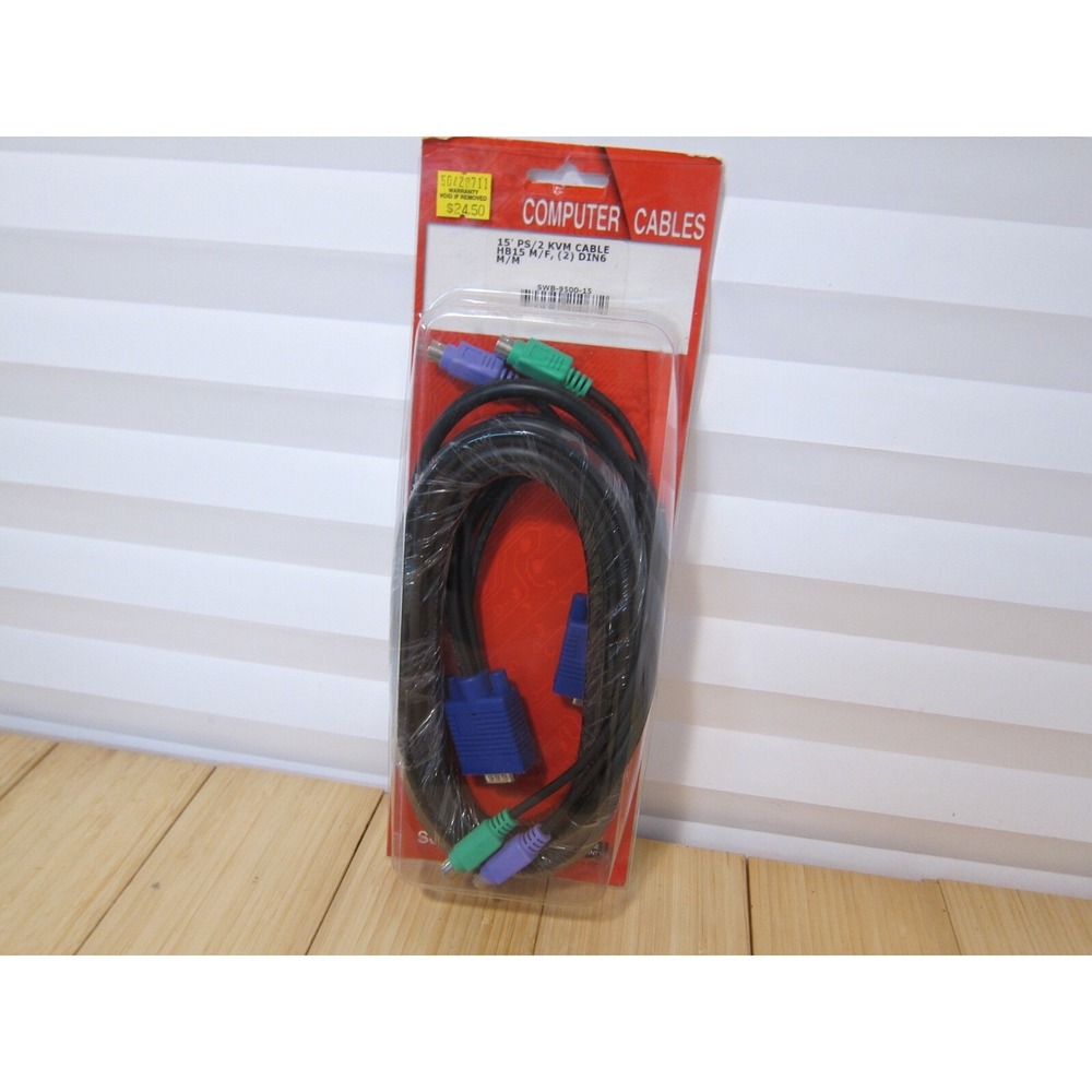 NOS 15 Ft KVM Switch Cable,‎ 6-pin PS/2 Keyboard Mouse M/M & HD15 VGA M/F
